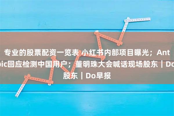 专业的股票配资一览表 小红书内部项目曝光；Anthropic回应检测中国用户；董明珠大会喊话现场股东｜Do早报